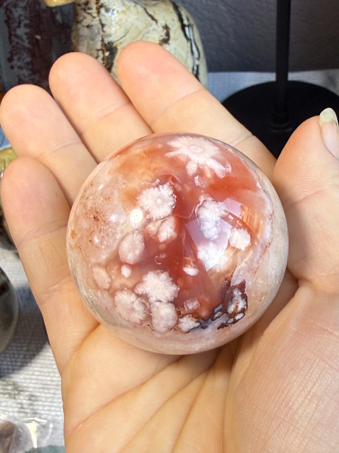 Carnelian Flower Agate Sphere – 5.6 oz Polished Crystal for Creativity, Joy & Empowered Growth