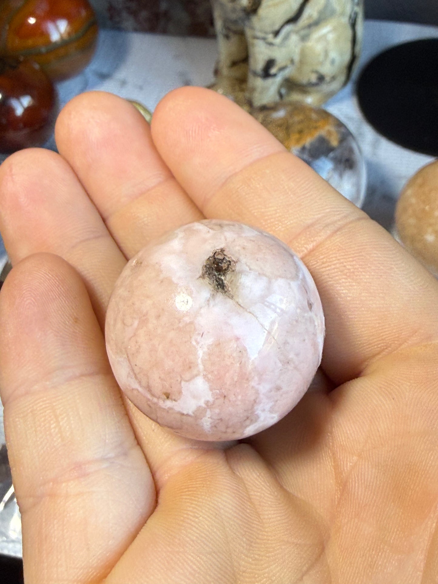 Carnelian Flower Agate Sphere – 1.2 oz Mini Crystal for Creativity, Joy & Gentle Growth