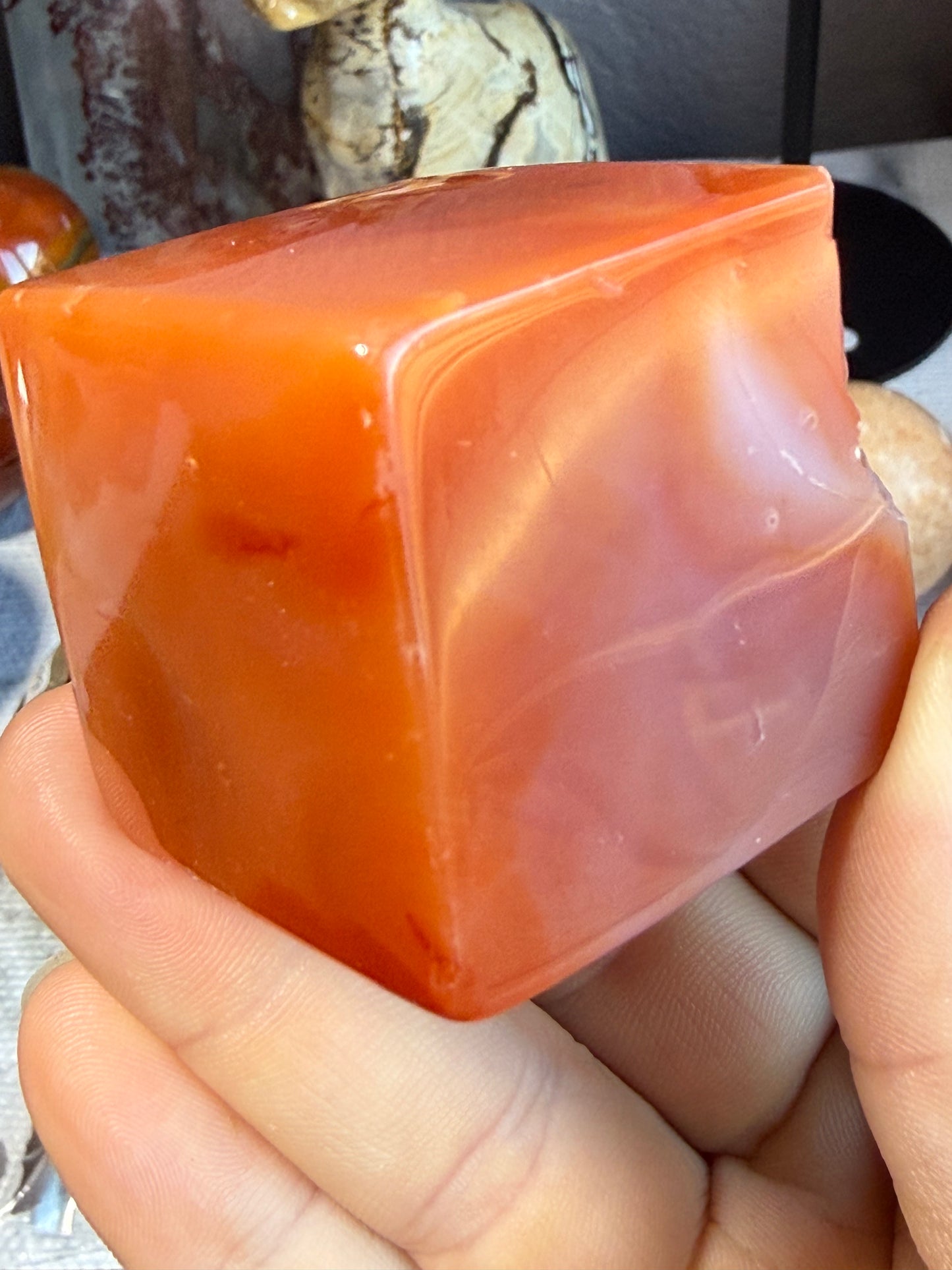 Carnelian Cube – 4 oz Polished Crystal for Strength, Creativity & Grounded Vitality