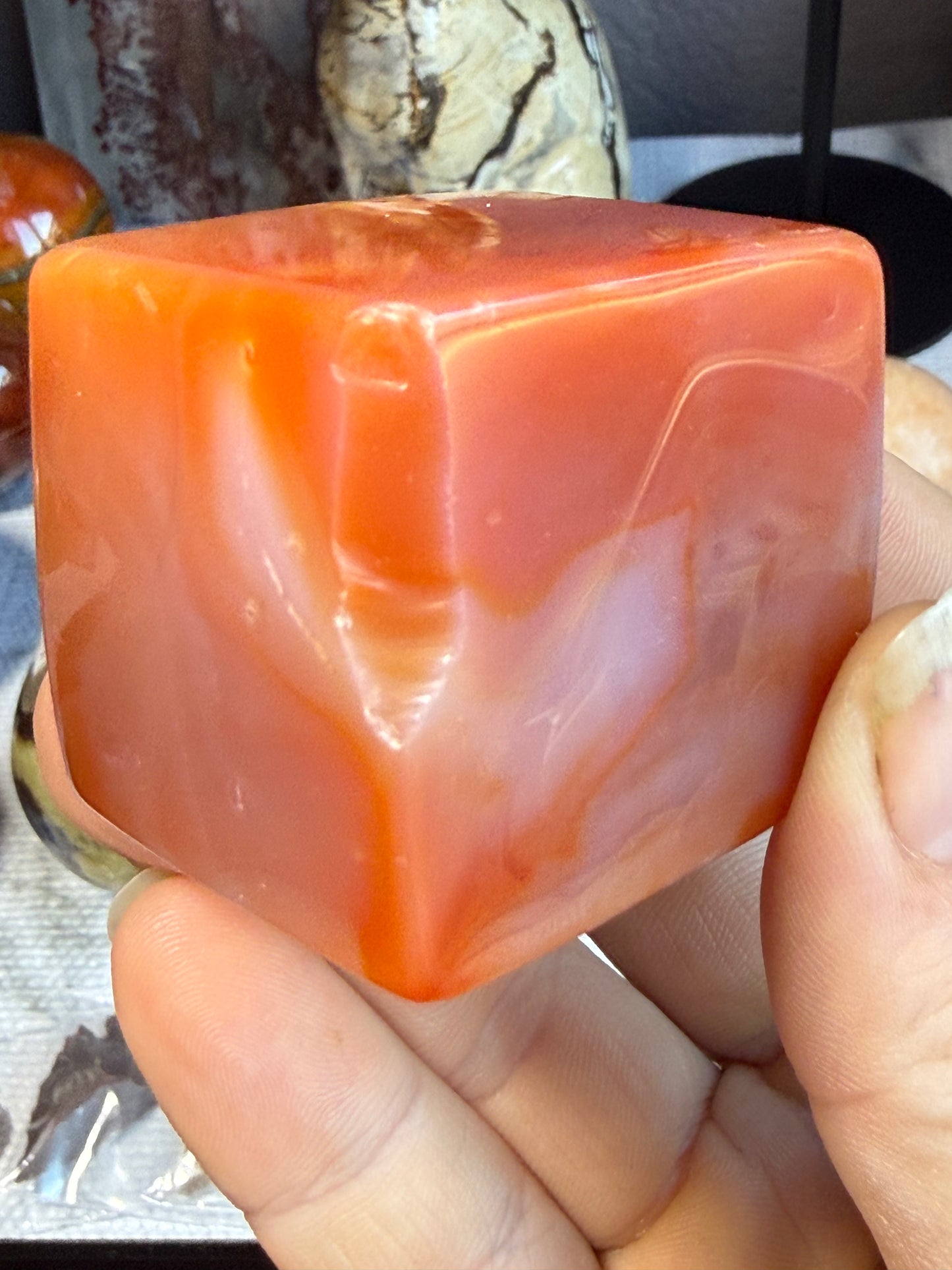 Carnelian Cube – 4 oz Polished Crystal for Strength, Creativity & Grounded Vitality