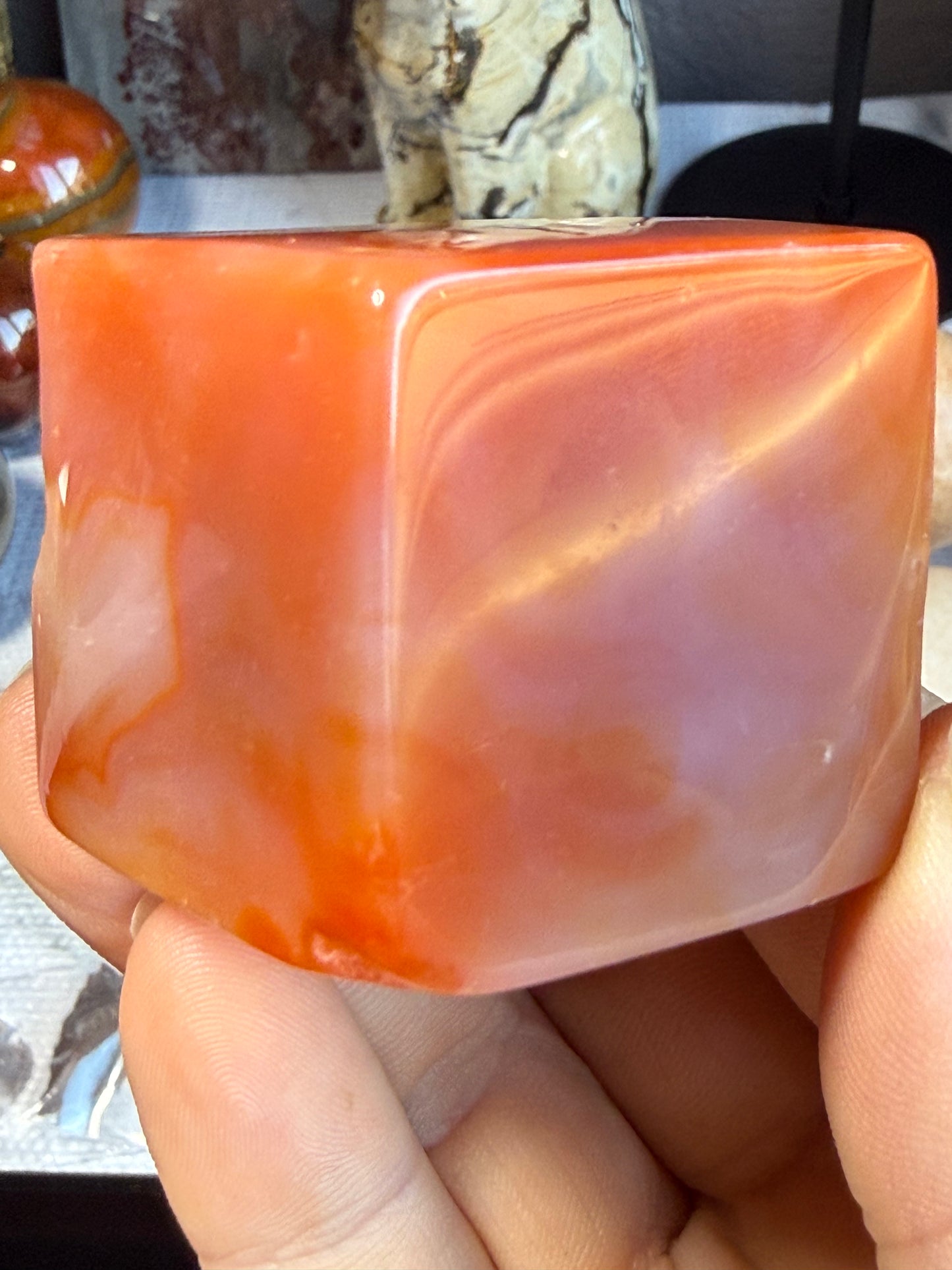 Carnelian Cube – 4 oz Polished Crystal for Strength, Creativity & Grounded Vitality