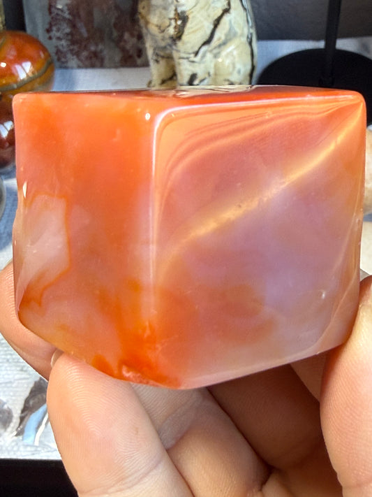 Carnelian Cube – 4 oz Polished Crystal for Strength, Creativity & Grounded Vitality