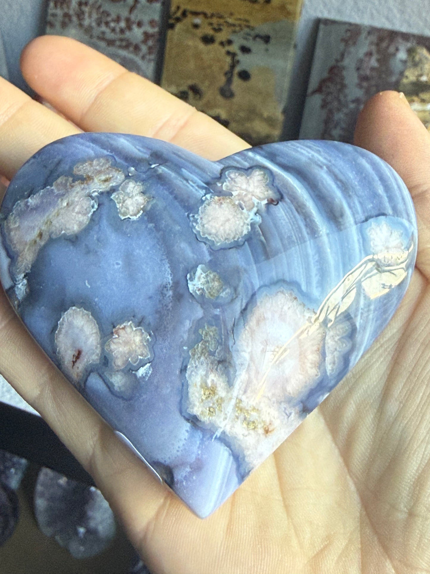 XL Blue-Flower Agate Heart | Healing, Growth & Emotional Balance