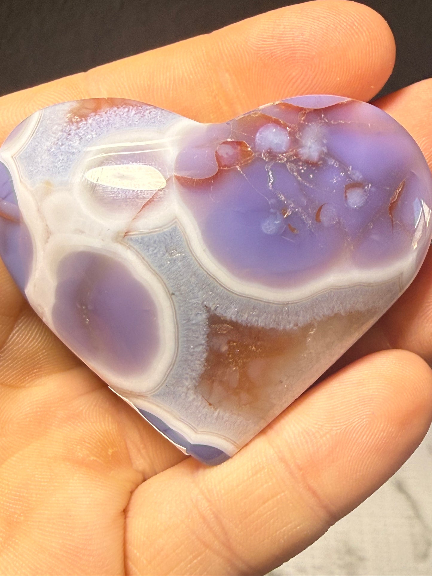 Blue-Flower Agate Heart | Healing, Growth & Emotional Balance