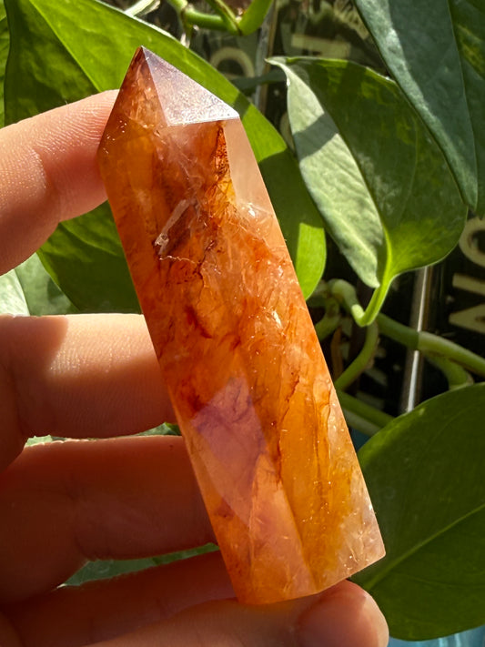 Fire Quartz Tower 2.4 oz – Polished Crystal Point for Energy, Passion & Focused Alignment