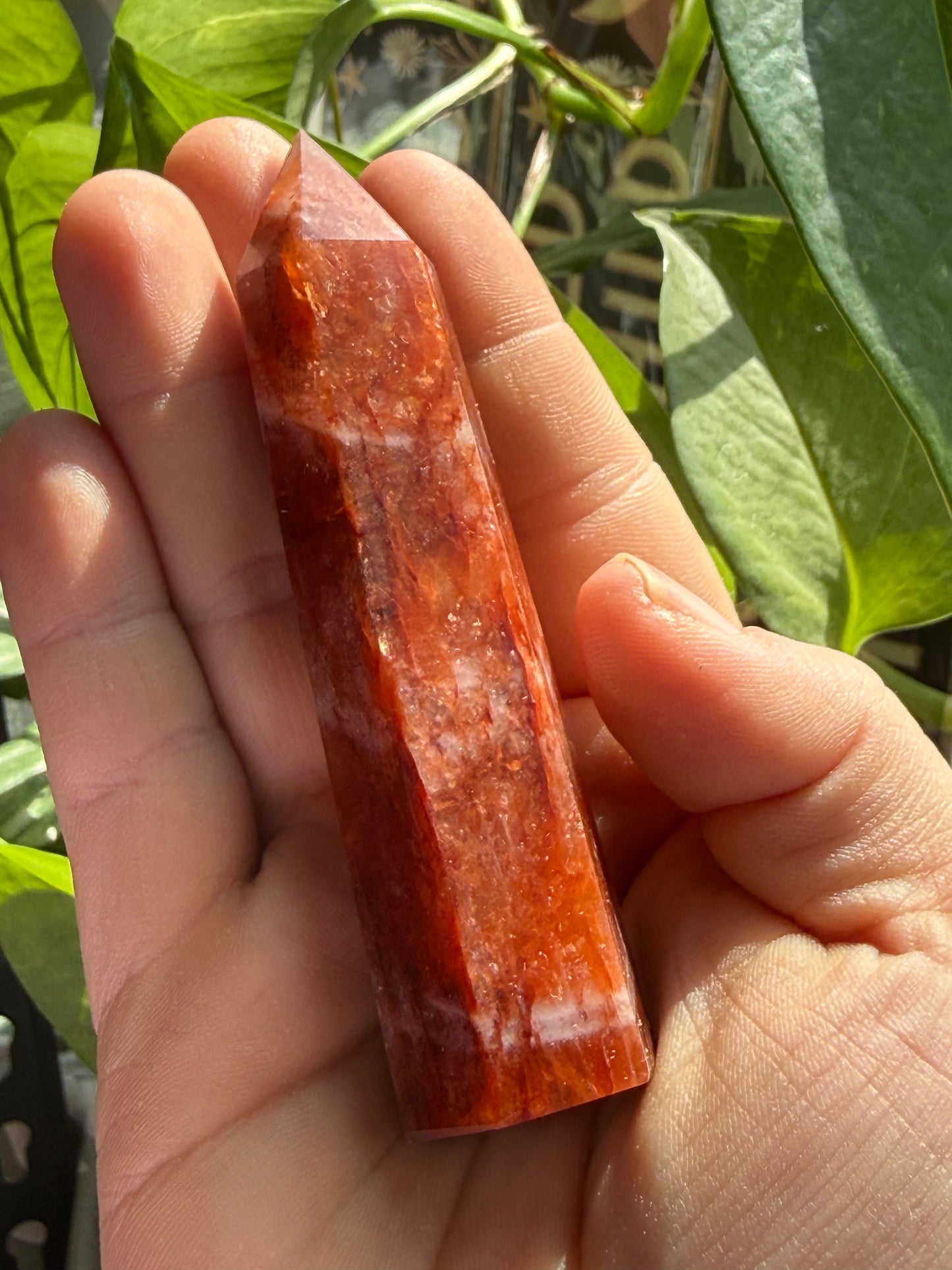 Fire Quartz Tower 2.7 oz – Polished Crystal Point for Energy, Passion & Emotional Balance