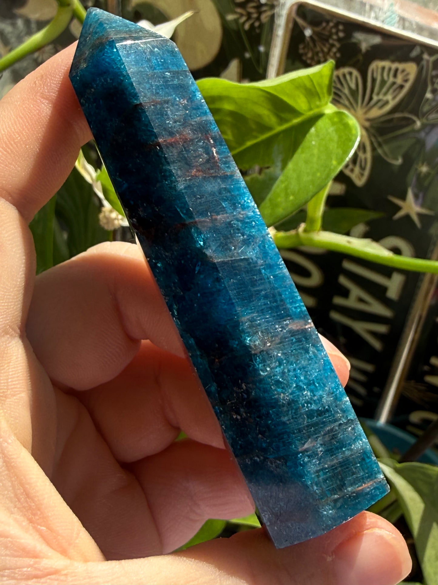 Blue Apatite Tower 3.2 oz – Polished Crystal Point for Motivation, Clarity & Manifestation