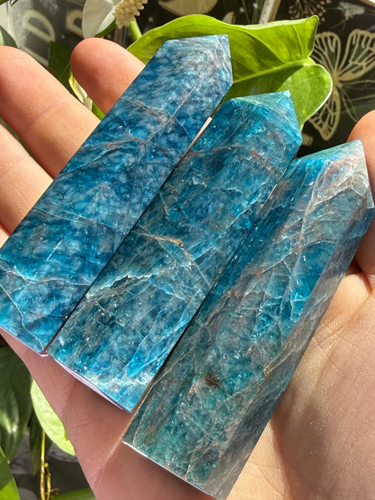 Blue Apatite Tower 3.4 oz – Polished Crystal Point for Motivation, Clarity & Manifestation