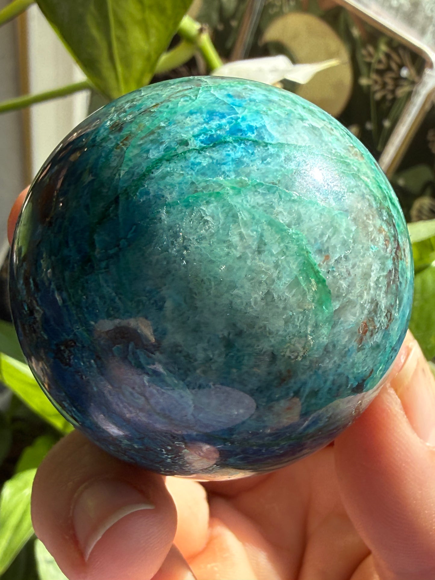 Turquoise & Hematite Crystal Sphere 7.1–8 oz – Grounding, Protection & Natural Balance