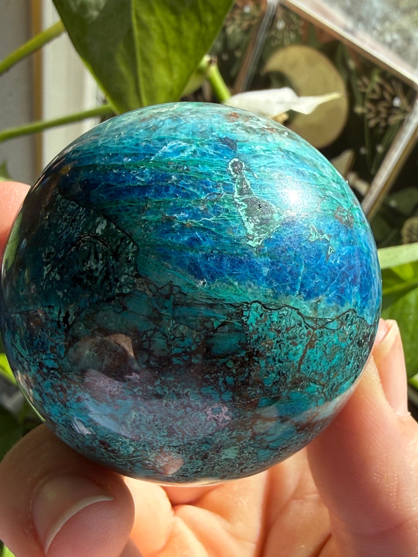 Turquoise & Hematite Crystal Sphere 7.1–8 oz – Grounding, Protection & Natural Balance