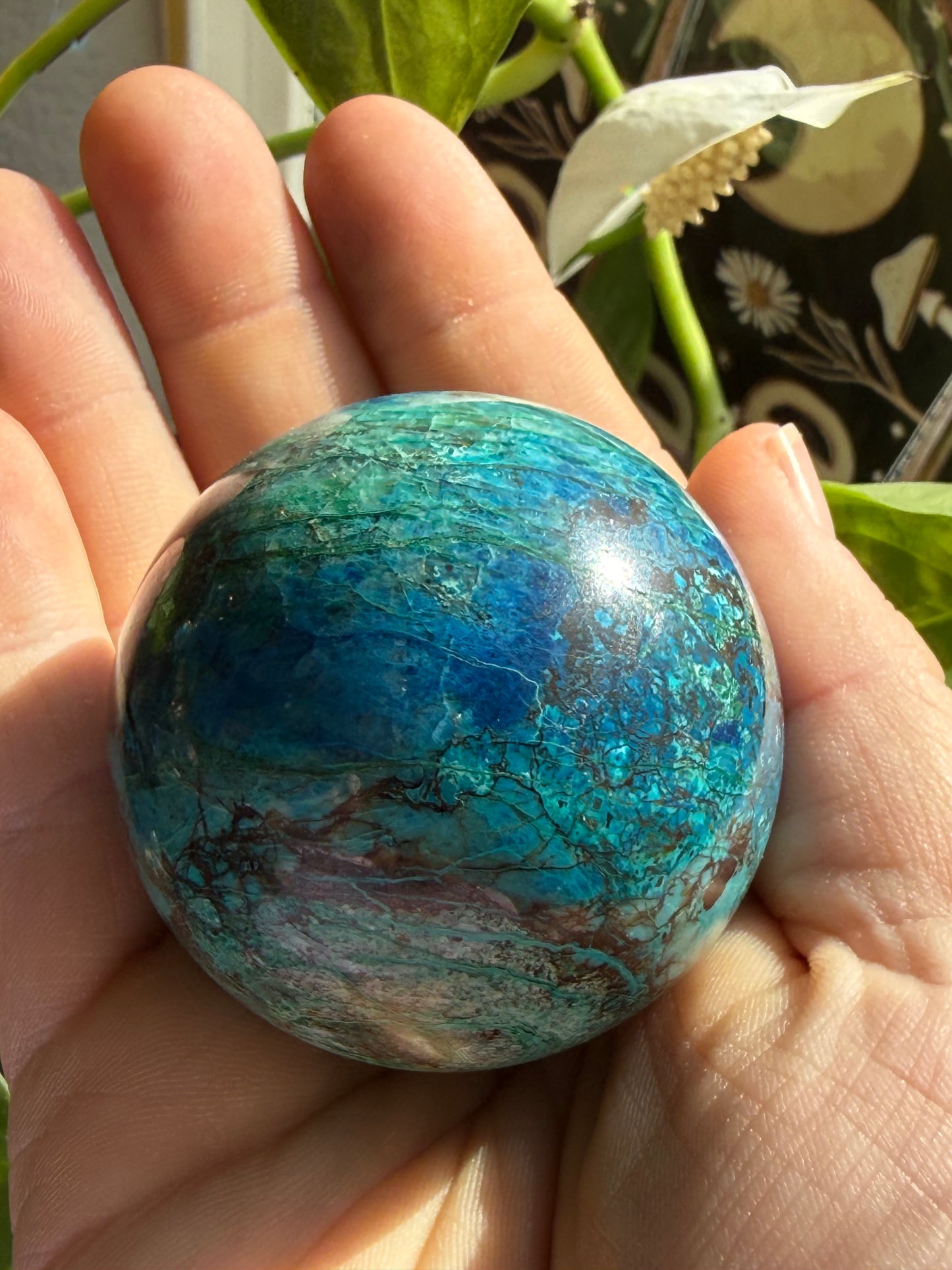 Turquoise & Hematite Crystal Sphere 7.1–8 oz – Grounding, Protection & Natural Balance
