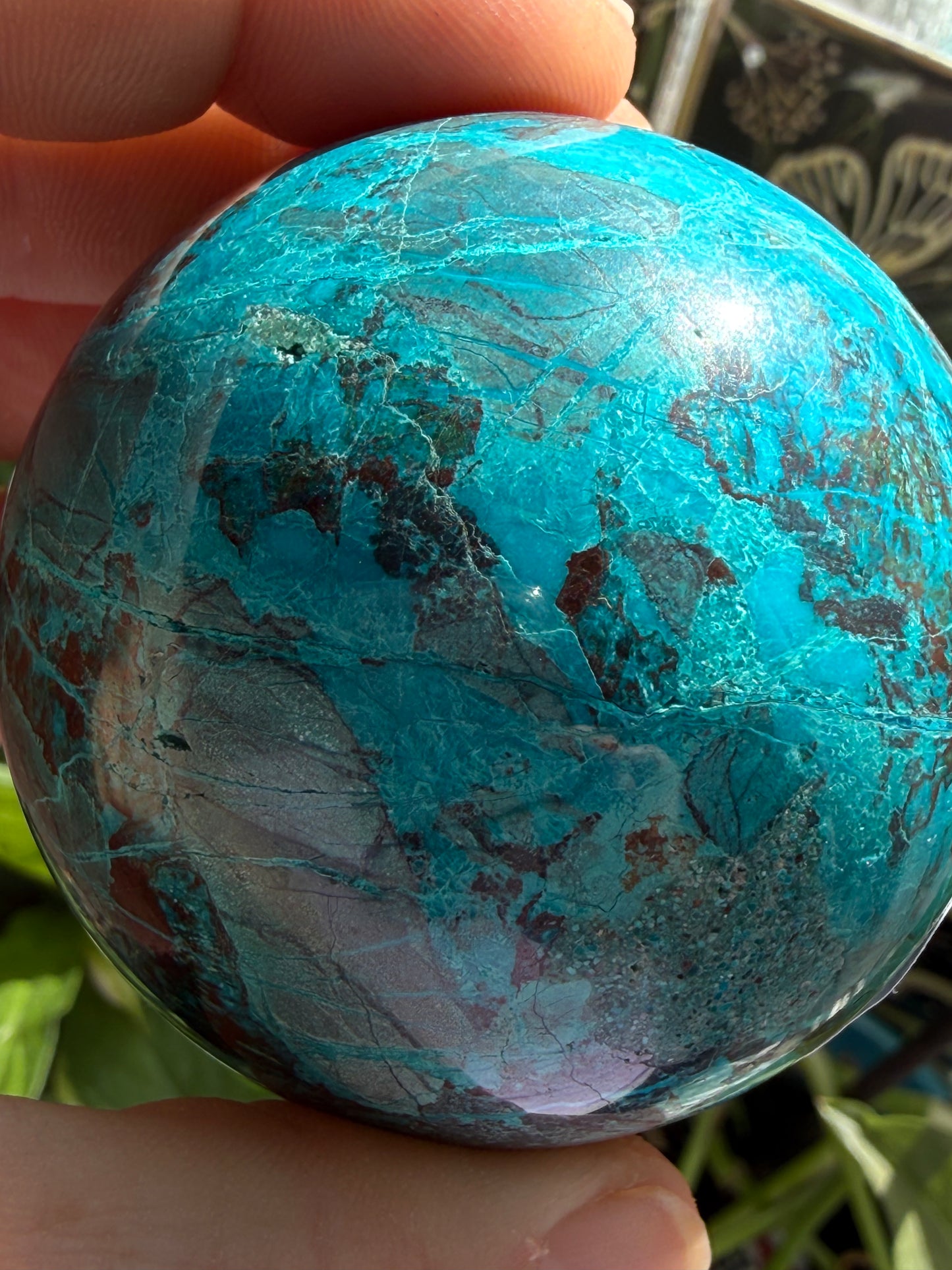 Turquoise & Hematite Crystal Sphere 8.1–9 oz | Grounding, Protection & Natural Balance