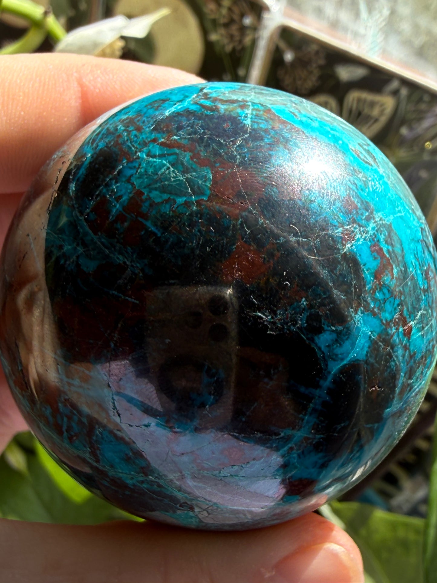 Turquoise & Hematite Crystal Sphere 8.1–9 oz | Grounding, Protection & Natural Balance