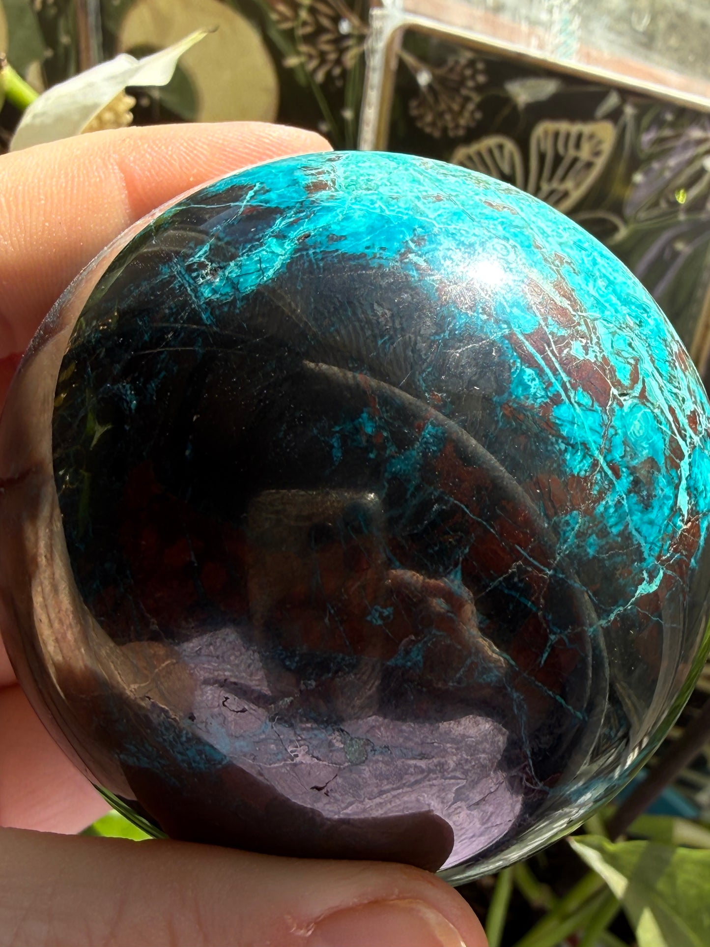 Turquoise & Hematite Crystal Sphere – 1 lb 11 oz Polished Gemstone | Grounding, Protection & Energy Balance