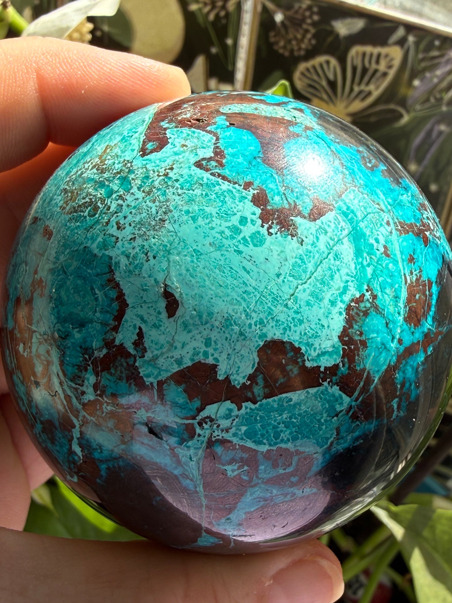 Turquoise & Hematite Crystal Sphere – 1 lb 11 oz Polished Gemstone | Grounding, Protection & Energy Balance