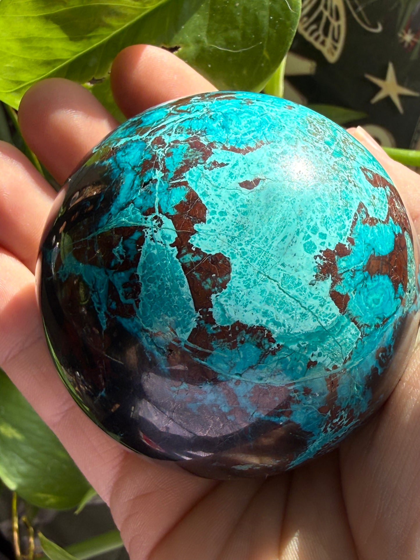 Turquoise & Hematite Crystal Sphere – 1 lb 11 oz Polished Gemstone | Grounding, Protection & Energy Balance
