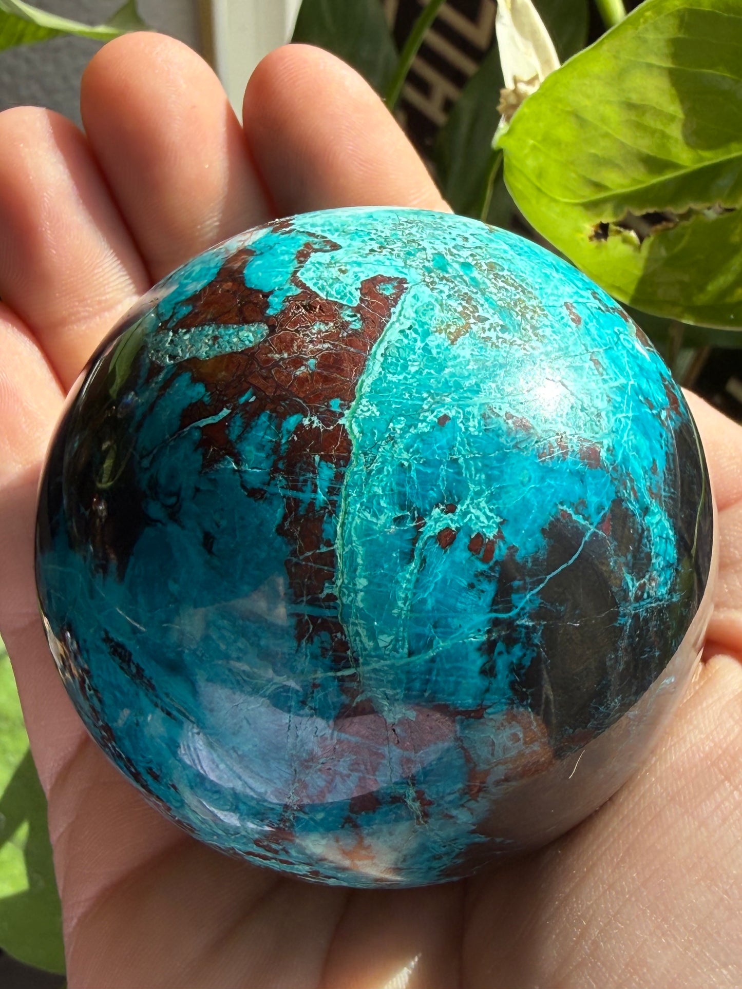 Turquoise & Hematite Crystal Sphere – 1 lb 11 oz Polished Gemstone | Grounding, Protection & Energy Balance