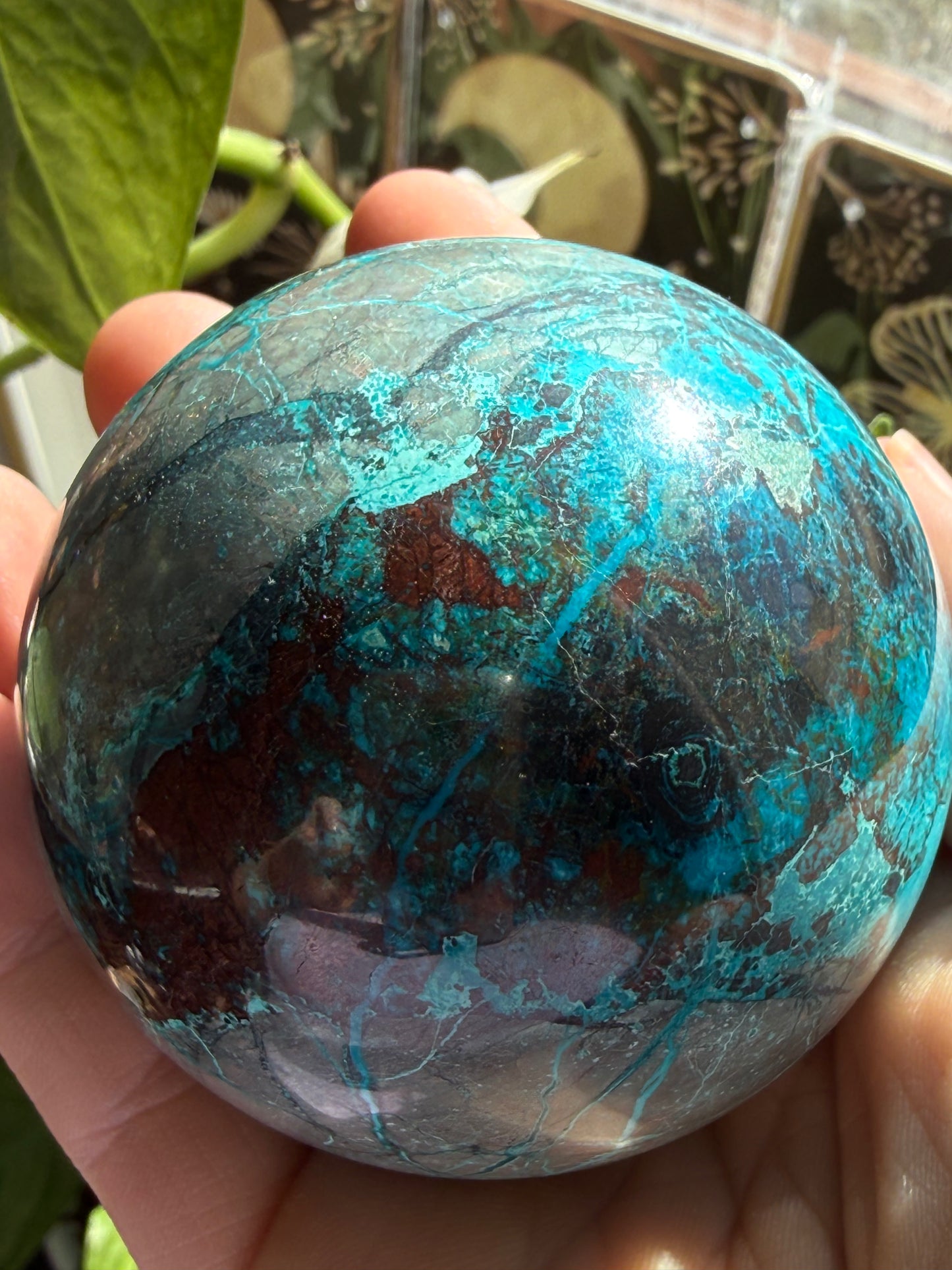 Turquoise & Hematite Crystal Sphere 13.8 oz | Grounding, Protection & Natural Balance