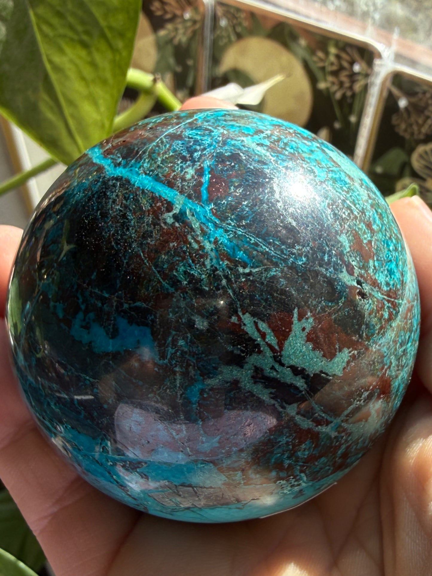 Turquoise & Hematite Crystal Sphere 13.8 oz | Grounding, Protection & Natural Balance