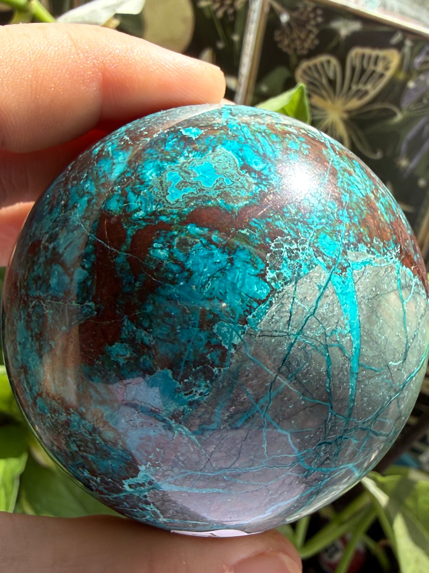 Turquoise & Hematite Crystal Sphere 13.8 oz | Grounding, Protection & Natural Balance