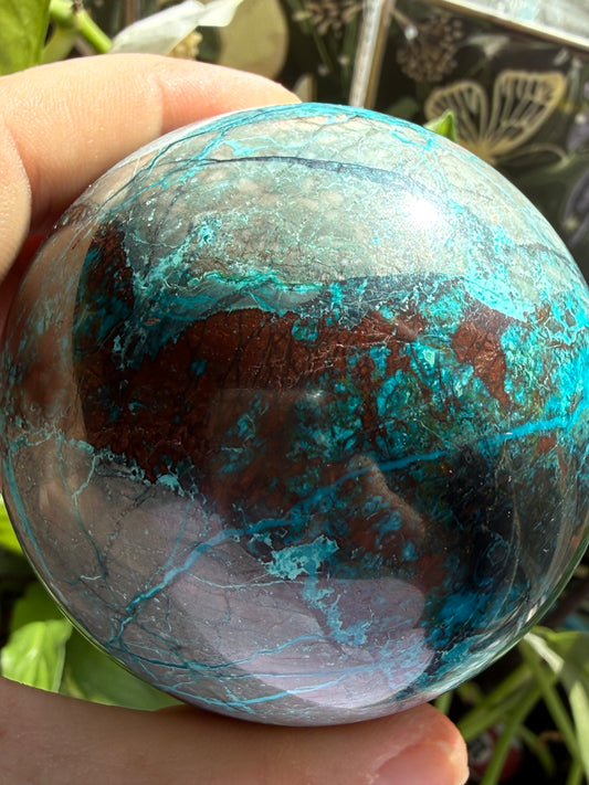 Turquoise & Hematite Crystal Sphere 13.8 oz | Grounding, Protection & Natural Balance