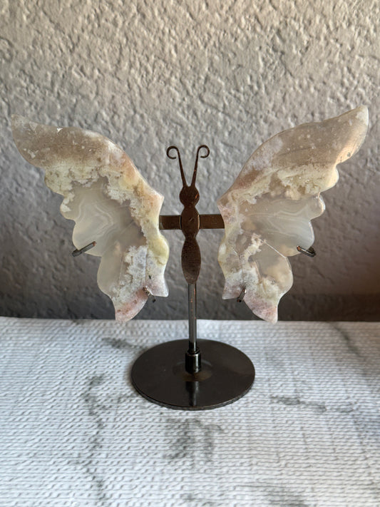 Flower Agate Butterfly on Stand — Emotional Growth • Gentle Transformation