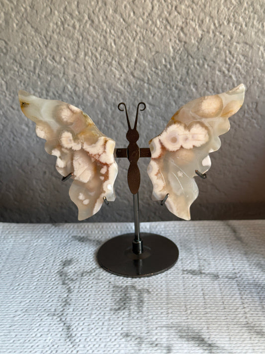 Flower Agate Butterfly on Stand — Blooming Energy • Emotional Growth • Gentle Transformation