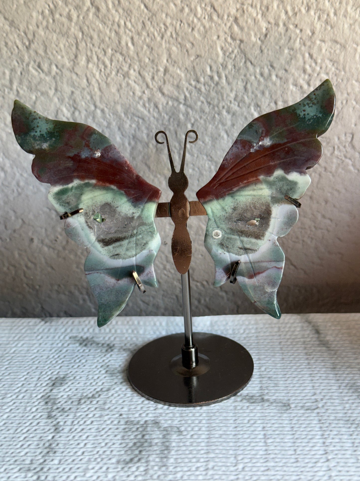 Ocean Jasper Butterfly on Stand — Renewal and Joy • Rare Madagascar Treasure