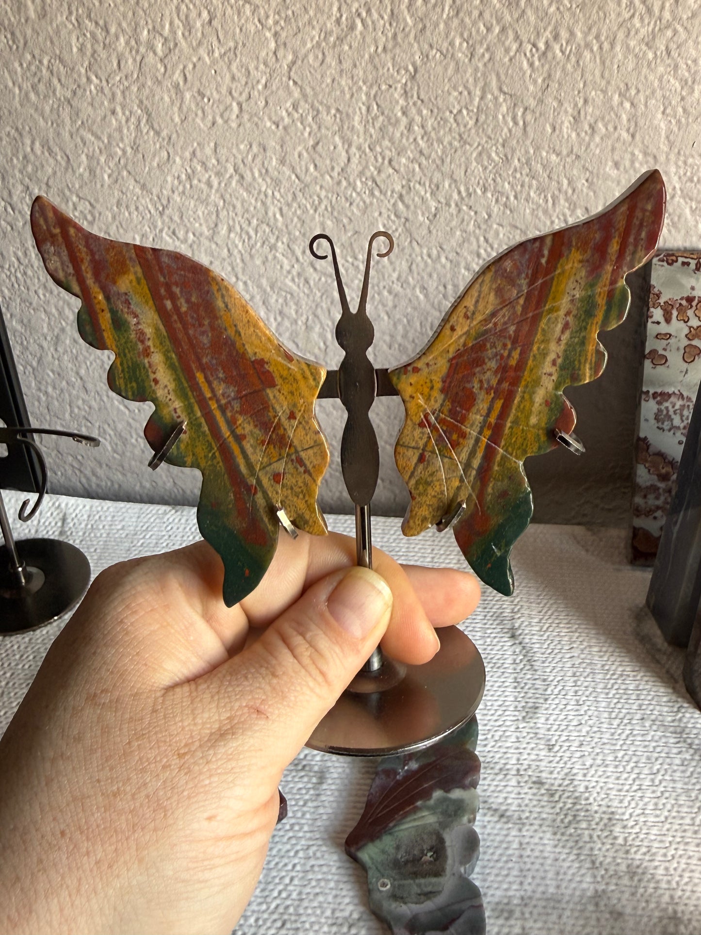 Ocean Jasper Butterfly on Stand — Renewal and Joy • Rare Madagascar Treasure