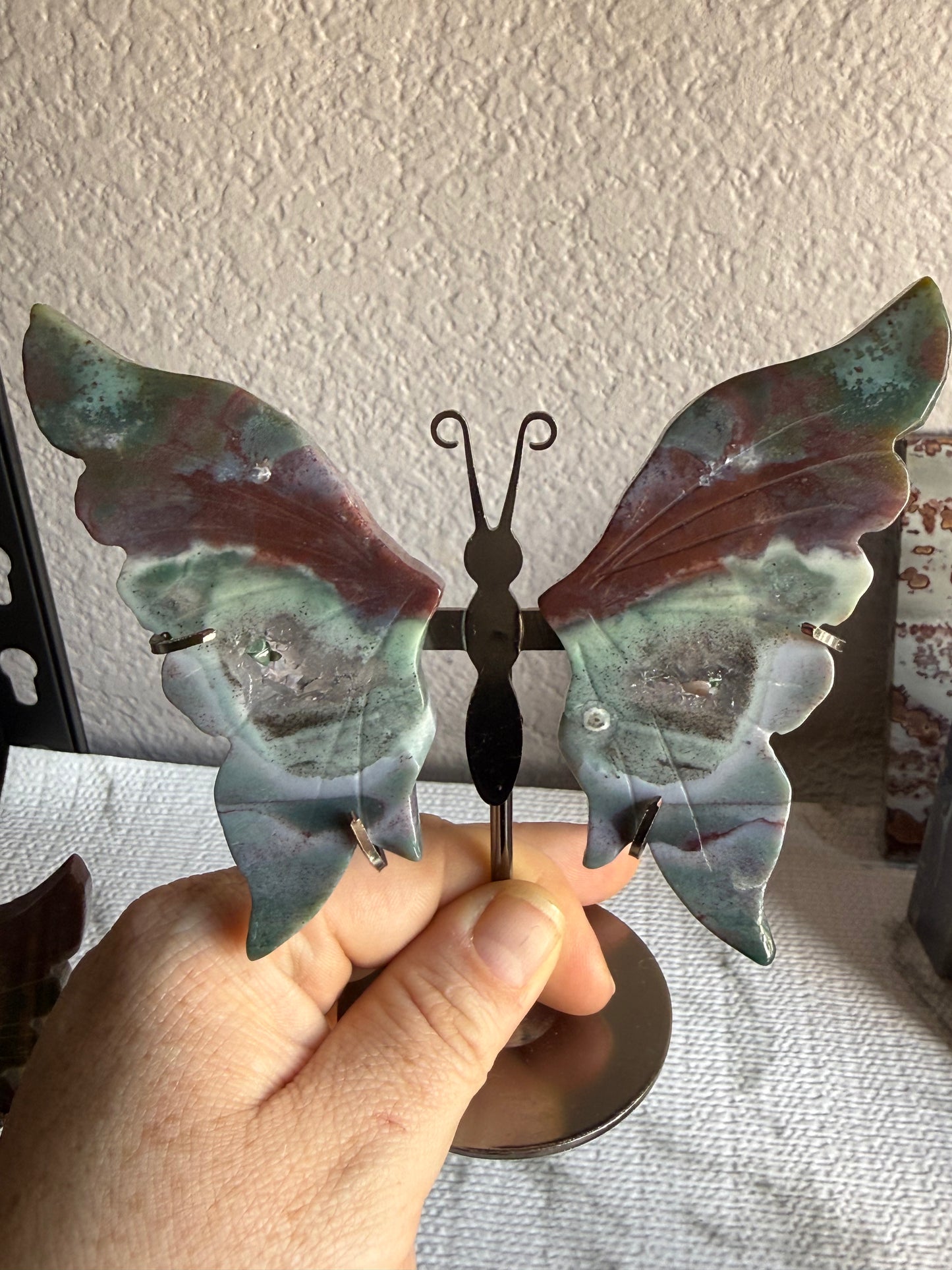 Ocean Jasper Butterfly on Stand — Renewal and Joy • Rare Madagascar Treasure