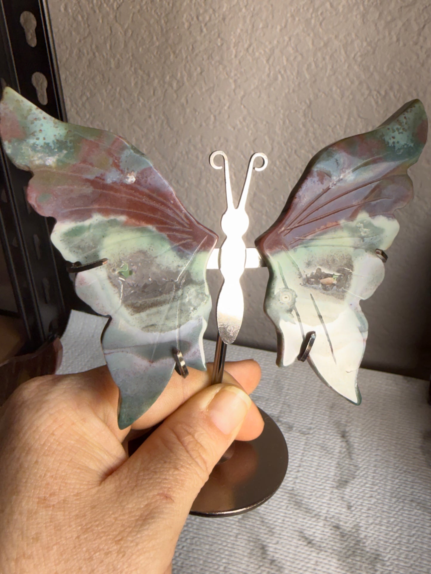Ocean Jasper Butterfly on Stand — Renewal and Joy • Rare Madagascar Treasure