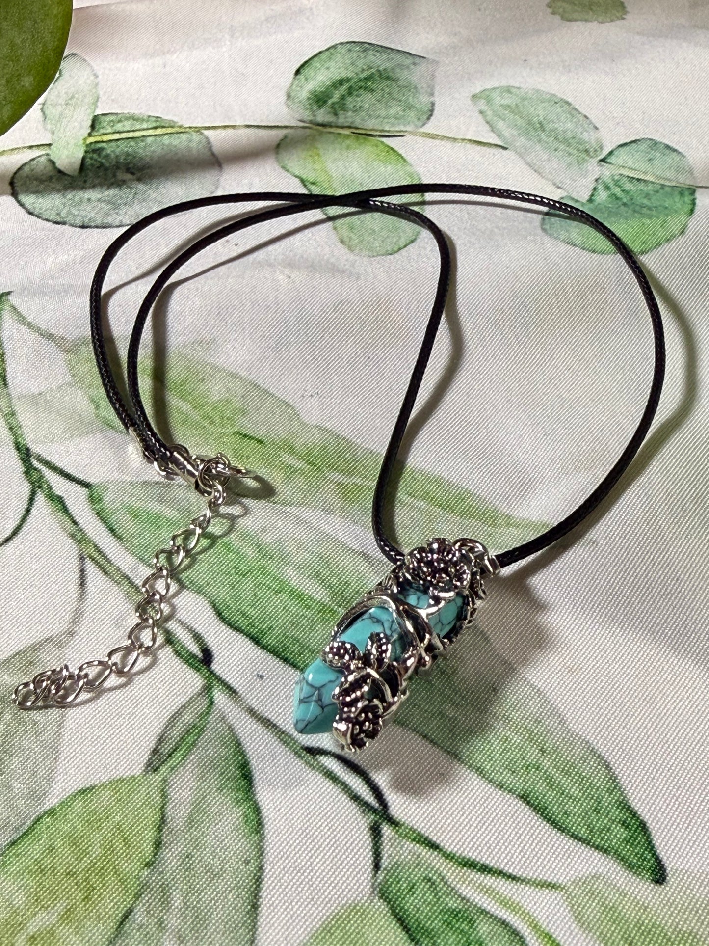 Rose‑Wrapped Stone Pendant Necklaces — Assorted Stones
