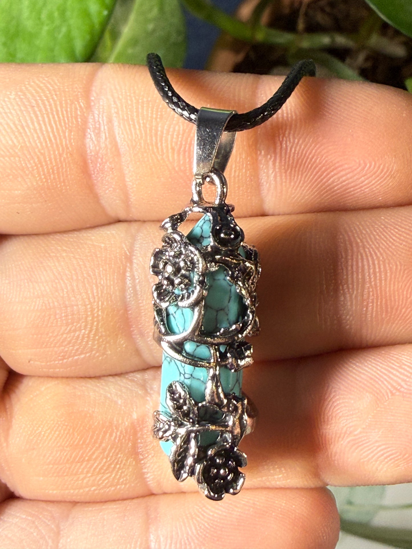 Rose‑Wrapped Stone Pendant Necklaces — Assorted Stones