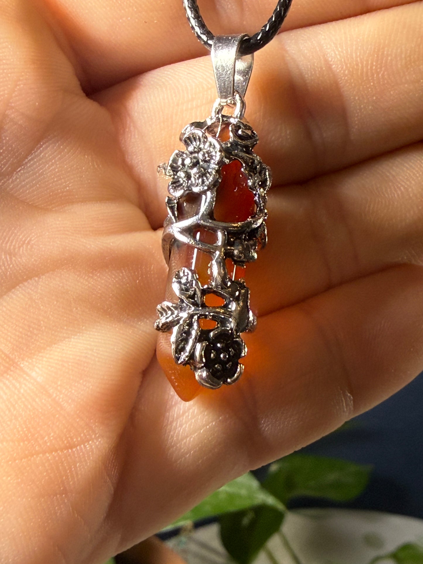 Rose‑Wrapped Stone Pendant Necklaces — Assorted Stones