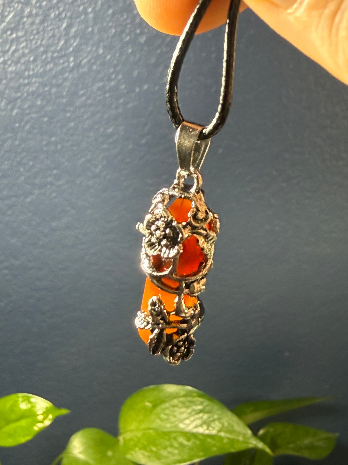 Rose‑Wrapped Stone Pendant Necklaces — Assorted Stones