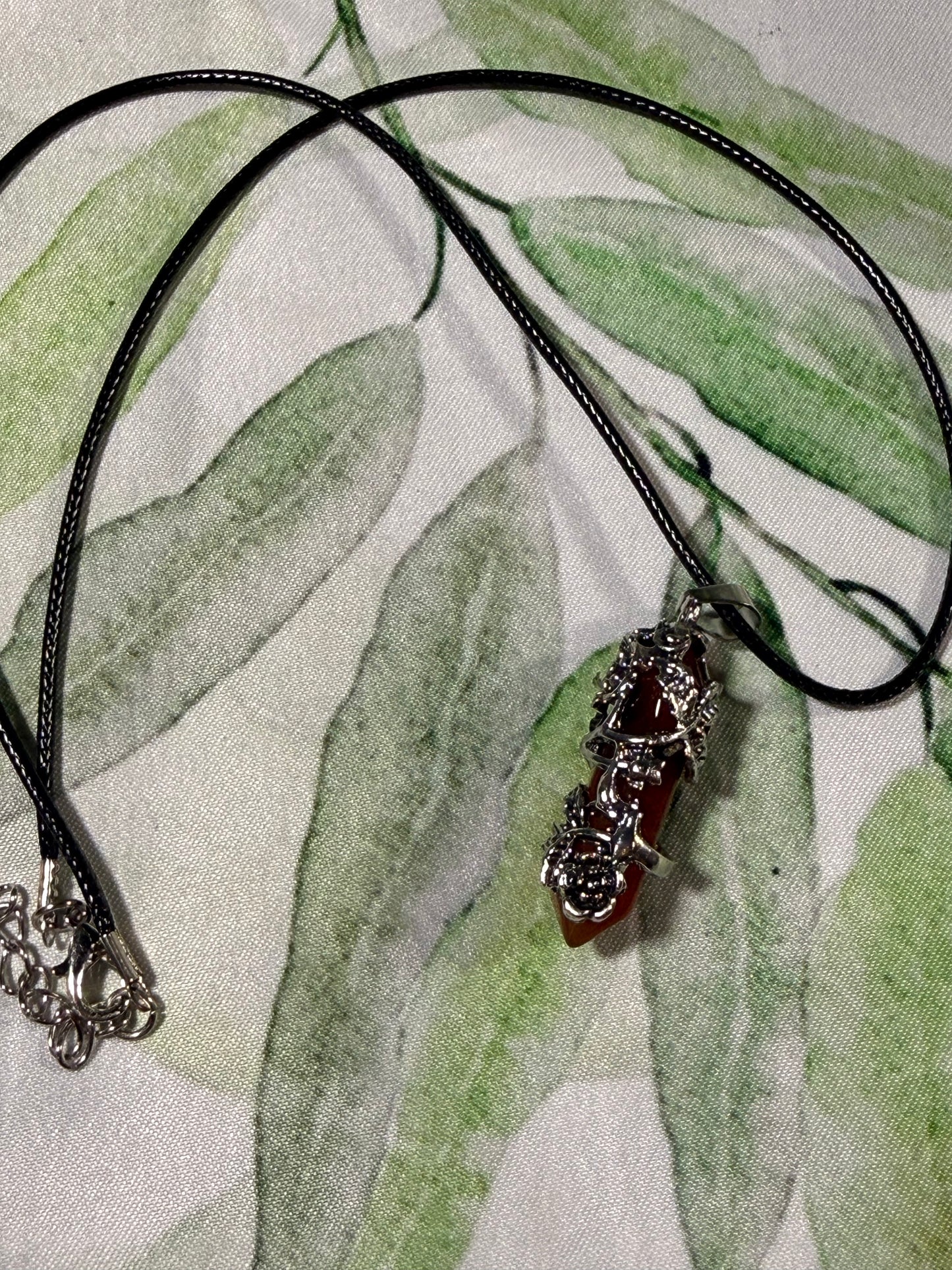 Rose‑Wrapped Stone Pendant Necklaces — Assorted Stones