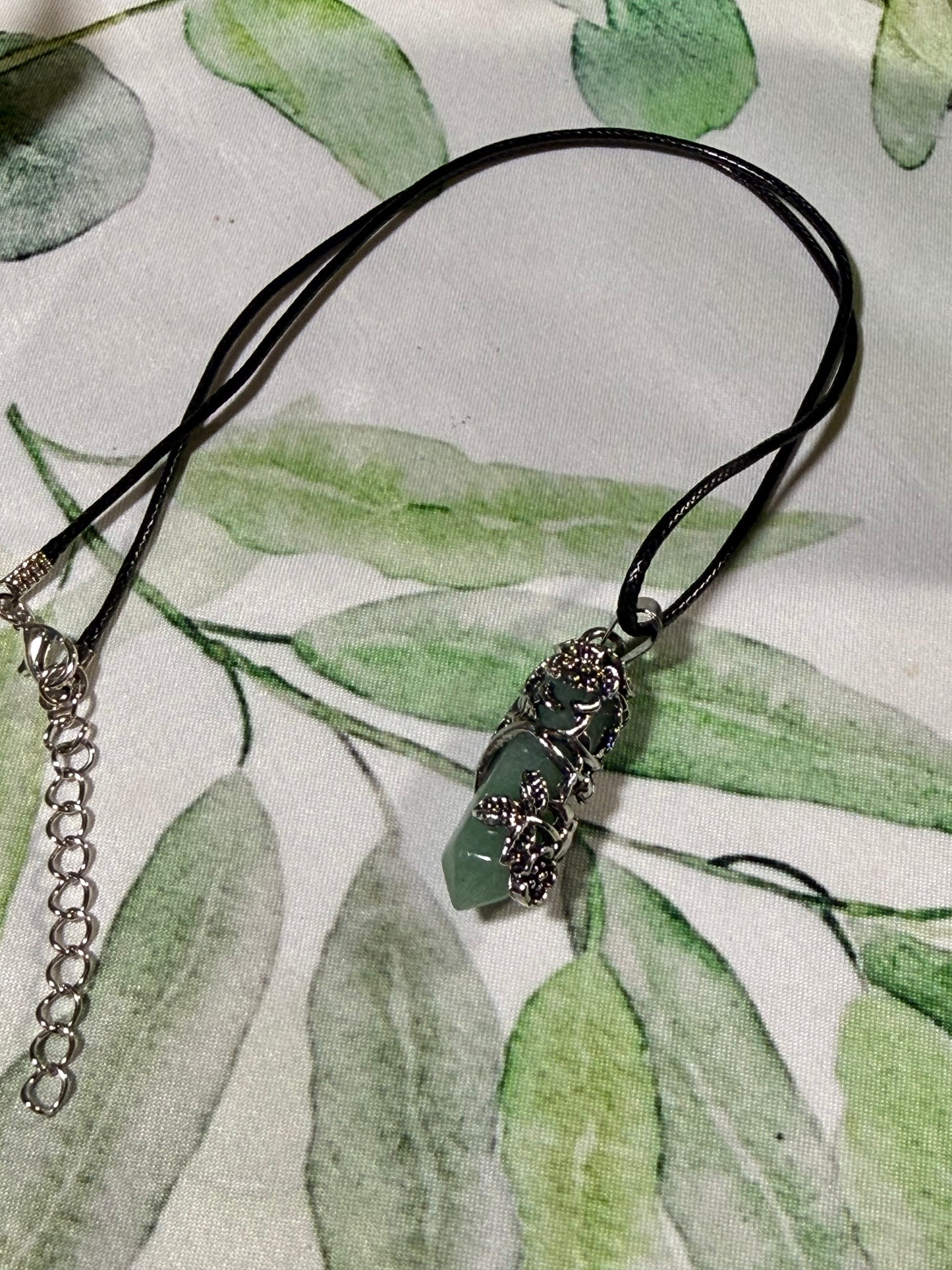 Rose‑Wrapped Stone Pendant Necklaces — Assorted Stones
