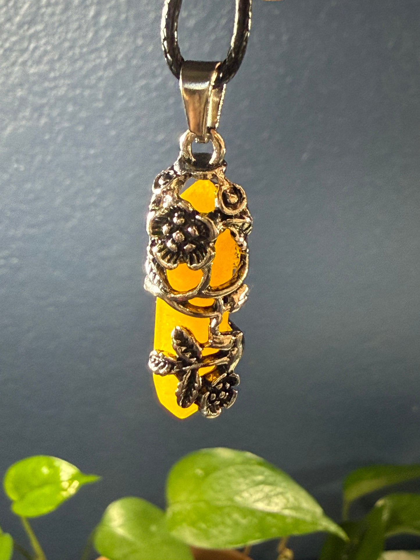 Rose‑Wrapped Stone Pendant Necklaces — Assorted Stones
