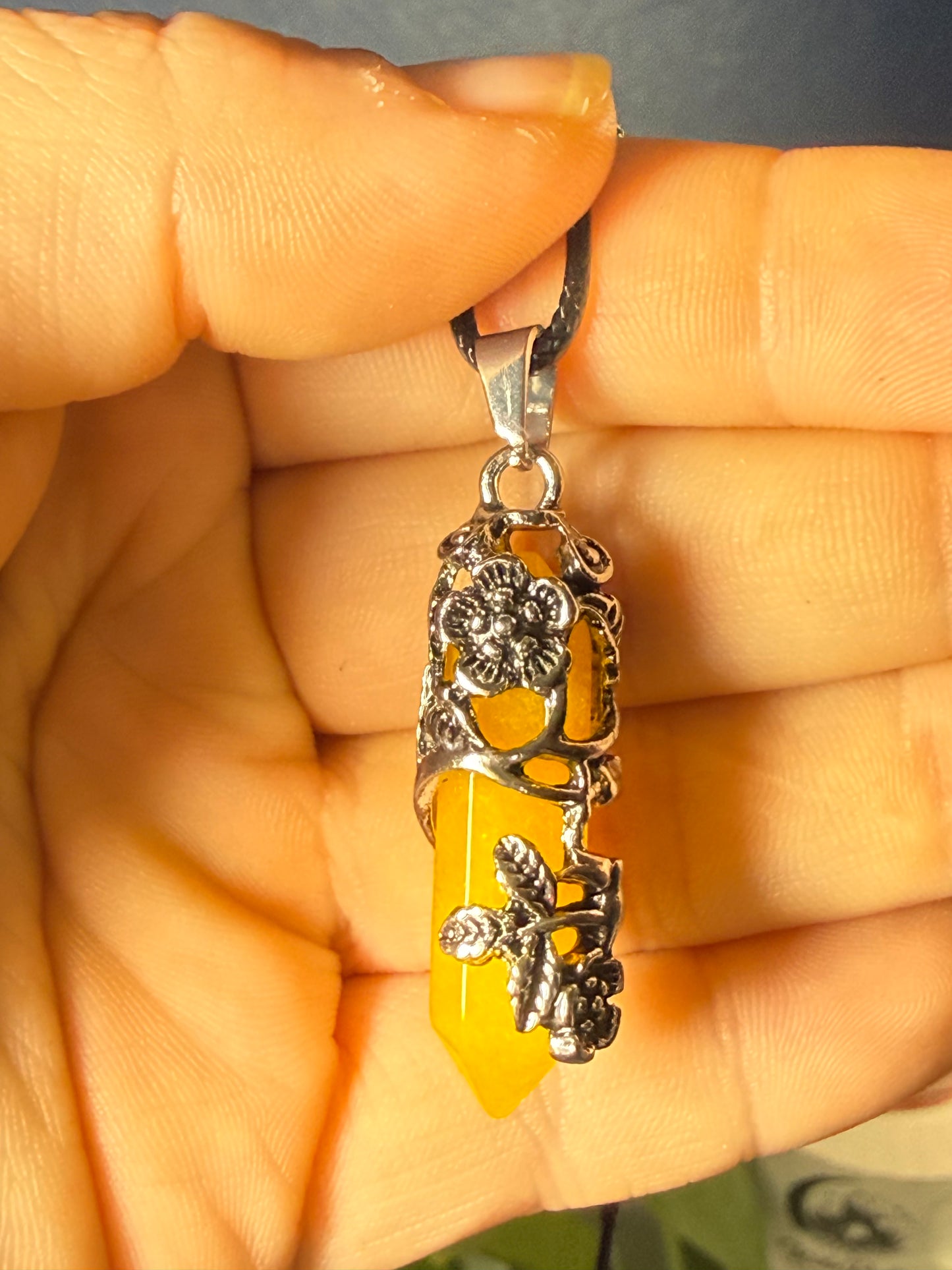 Rose‑Wrapped Stone Pendant Necklaces — Assorted Stones