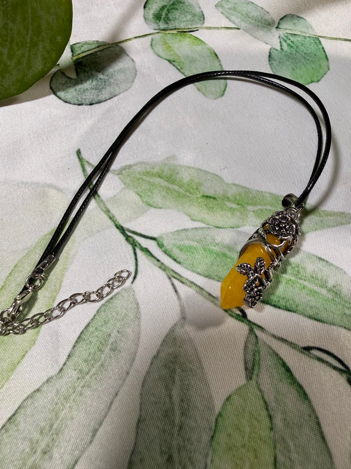Rose‑Wrapped Stone Pendant Necklaces — Assorted Stones