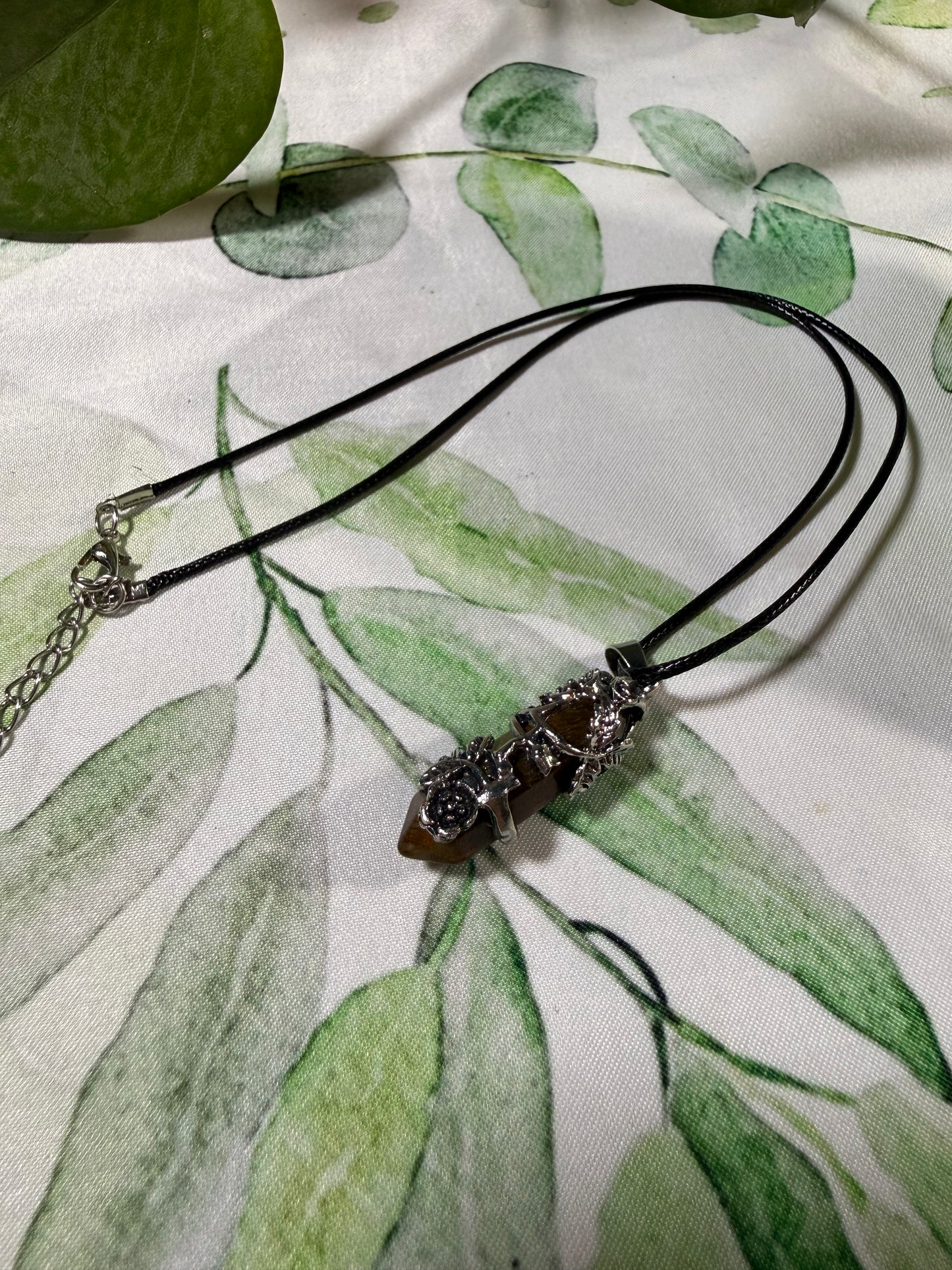 Rose‑Wrapped Stone Pendant Necklaces — Assorted Stones