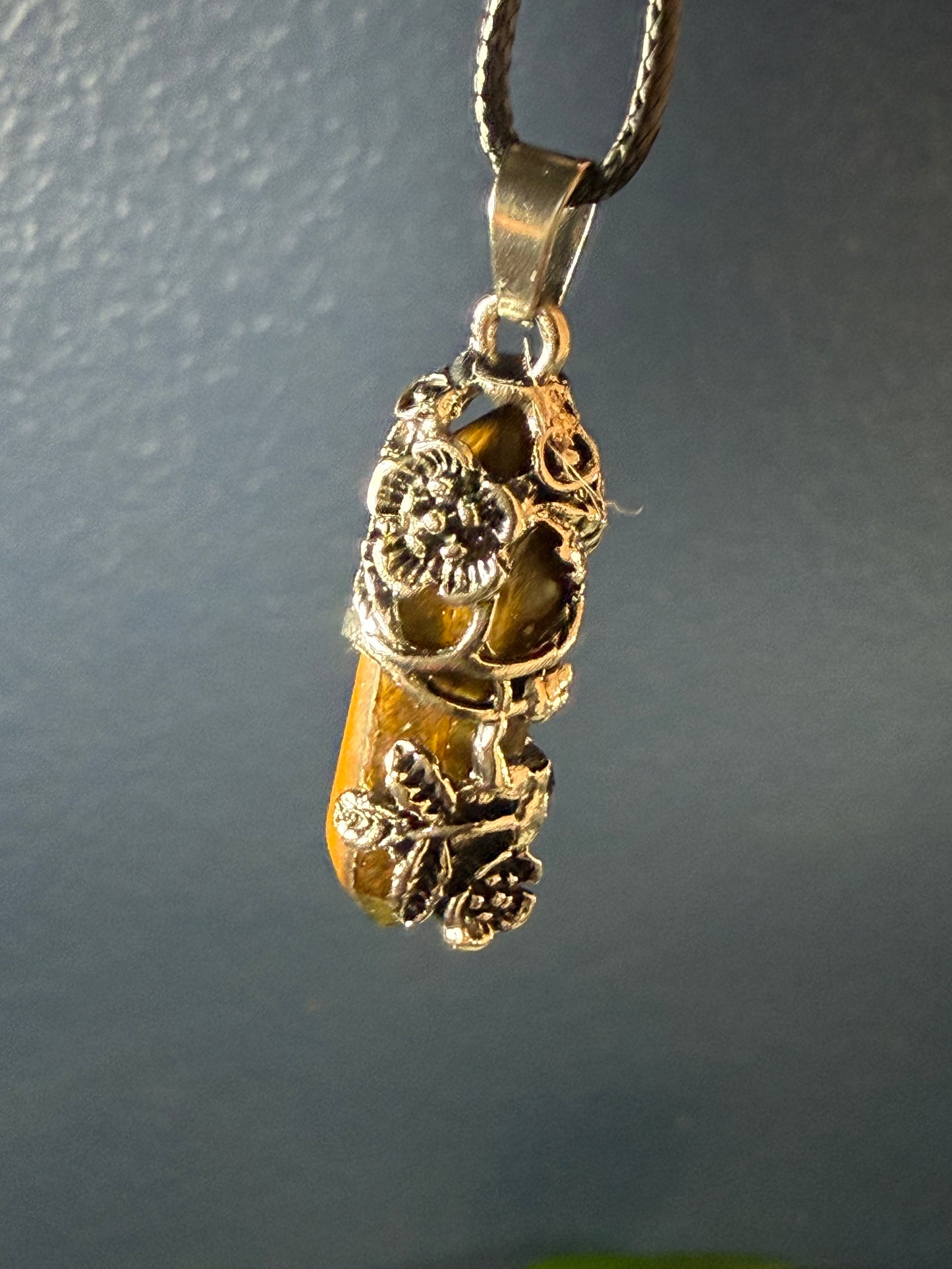 Rose‑Wrapped Stone Pendant Necklaces — Assorted Stones