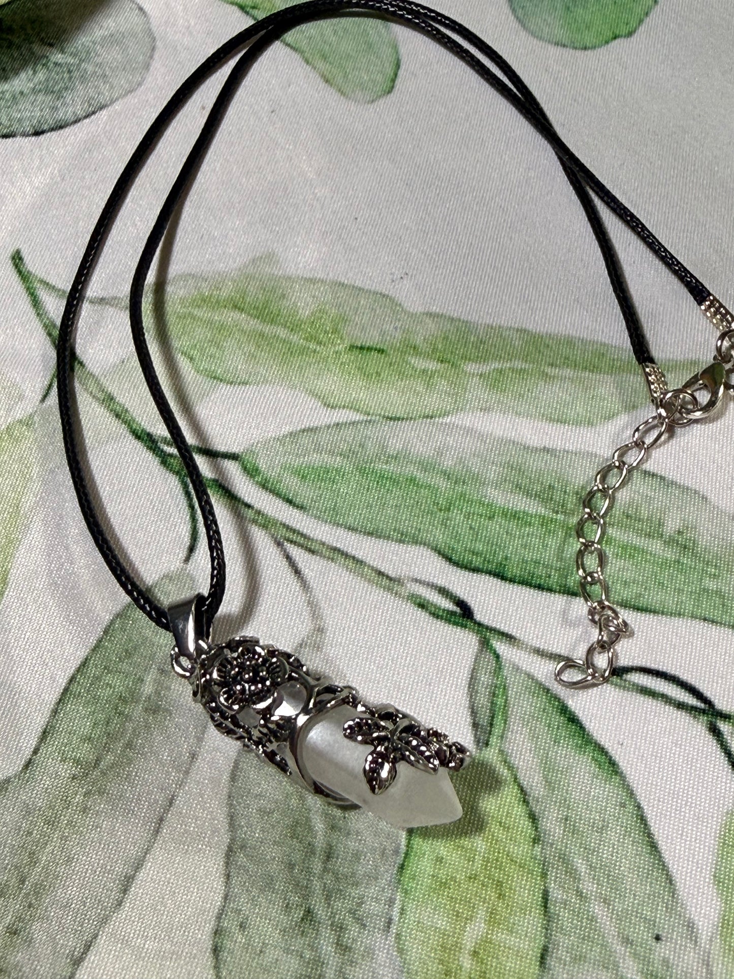 Rose‑Wrapped Stone Pendant Necklaces — Assorted Stones