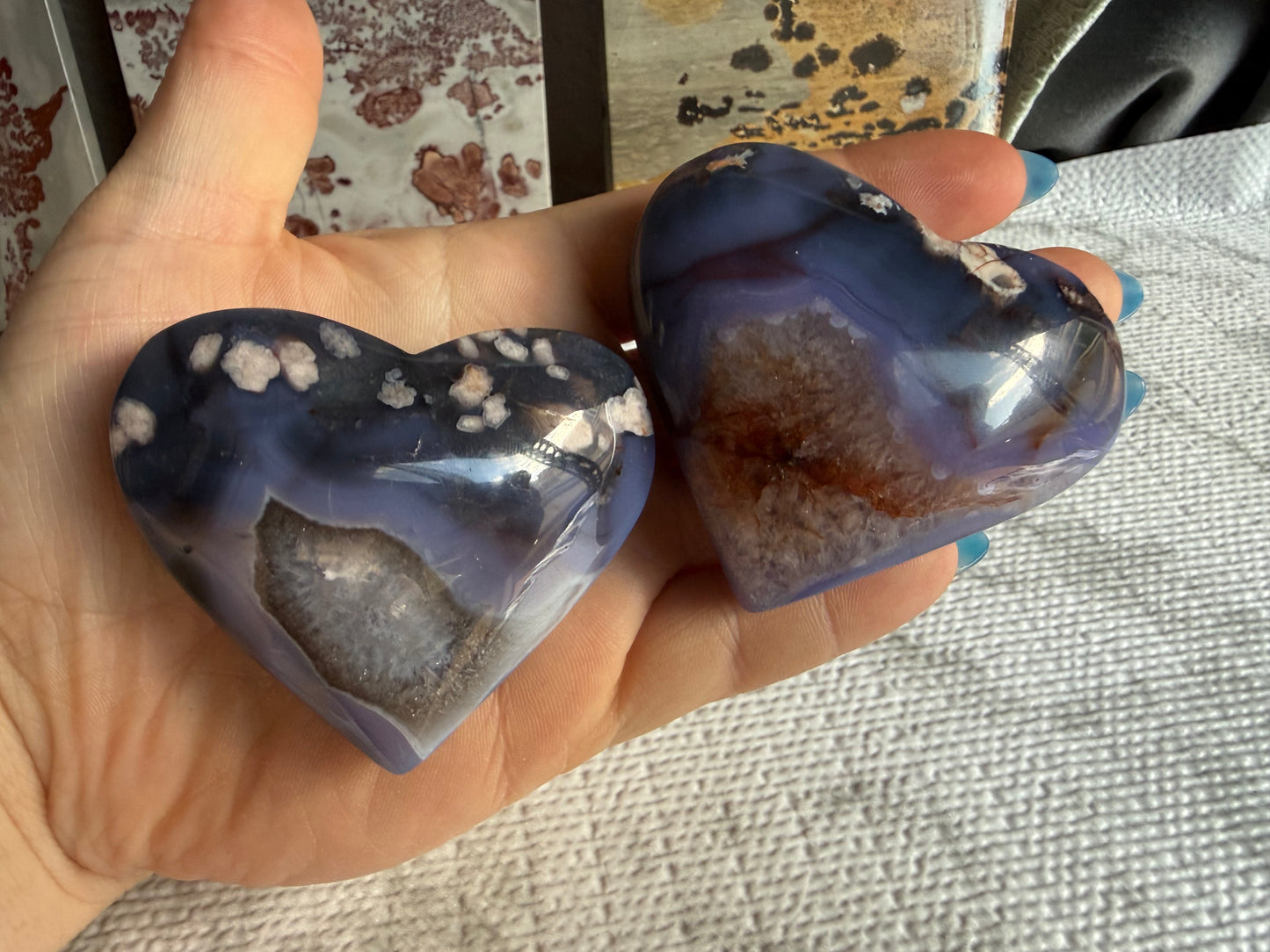 Blue-Flower Agate Heart | Healing, Growth & Emotional Balance