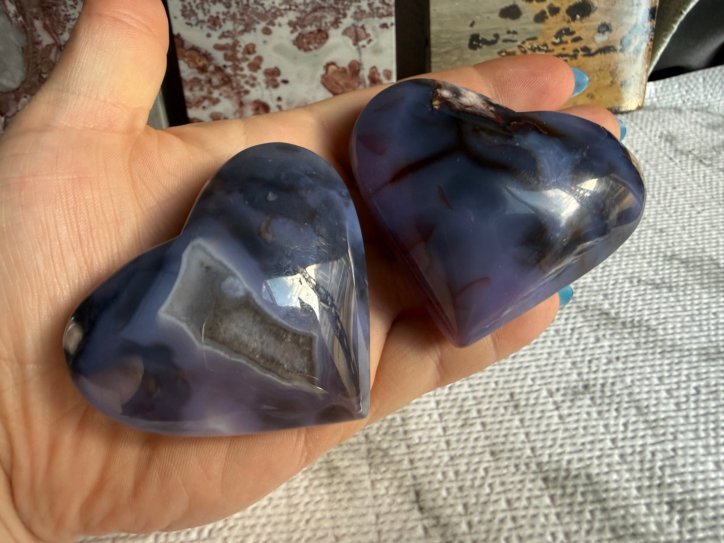 Blue-Flower Agate Heart | Healing, Growth & Emotional Balance