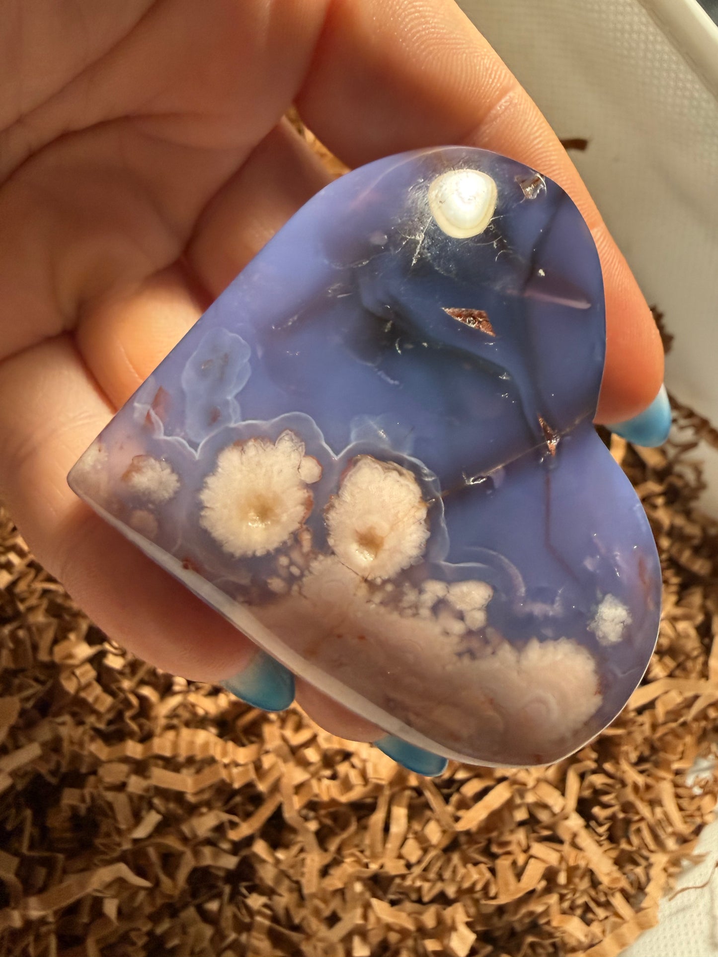 Blue-Flower Agate Heart | Healing, Growth & Emotional Balance