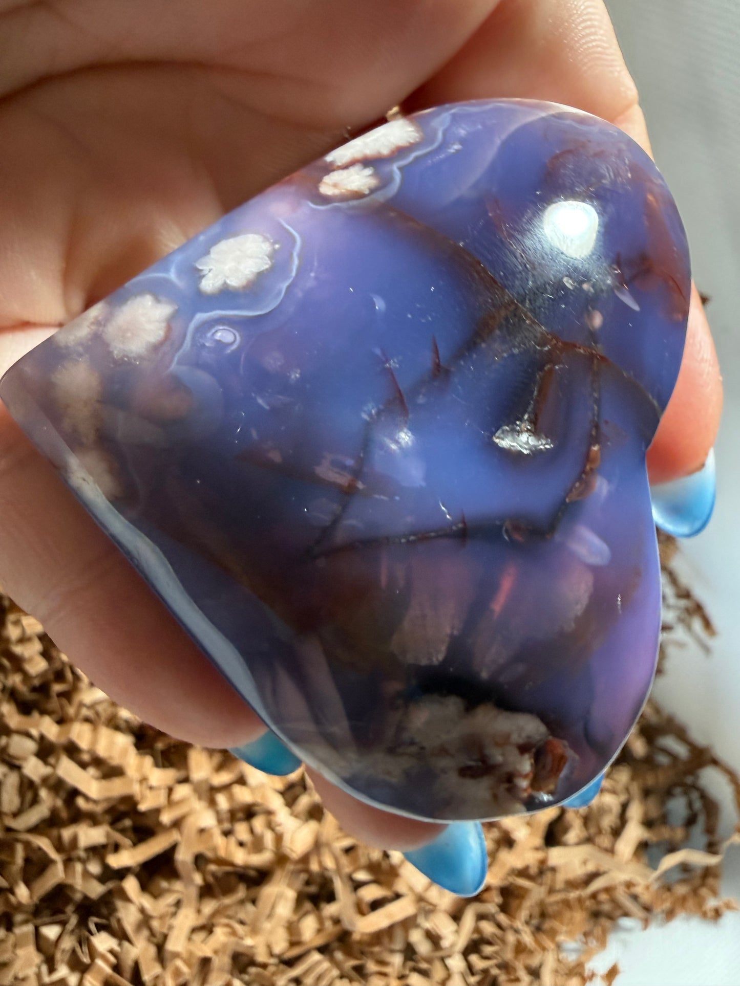 Blue-Flower Agate Heart | Healing, Growth & Emotional Balance