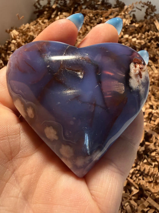Blue-Flower Agate Heart | Healing, Growth & Emotional Balance