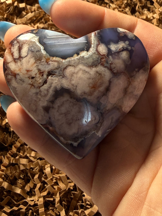 Blue-Flower Agate Heart | Healing, Growth & Emotional Balance