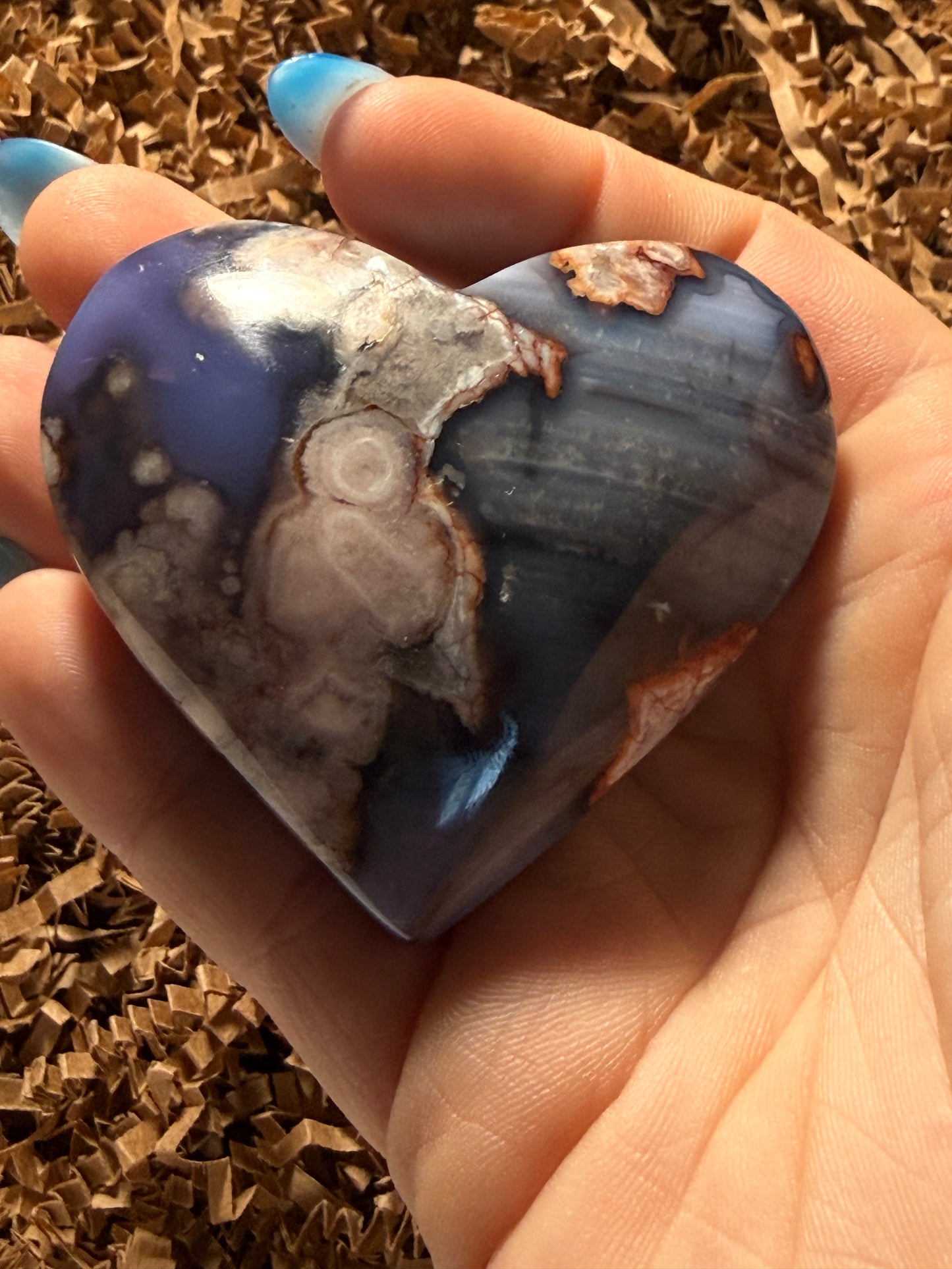 Blue-Flower Agate Heart | Healing, Growth & Emotional Balance